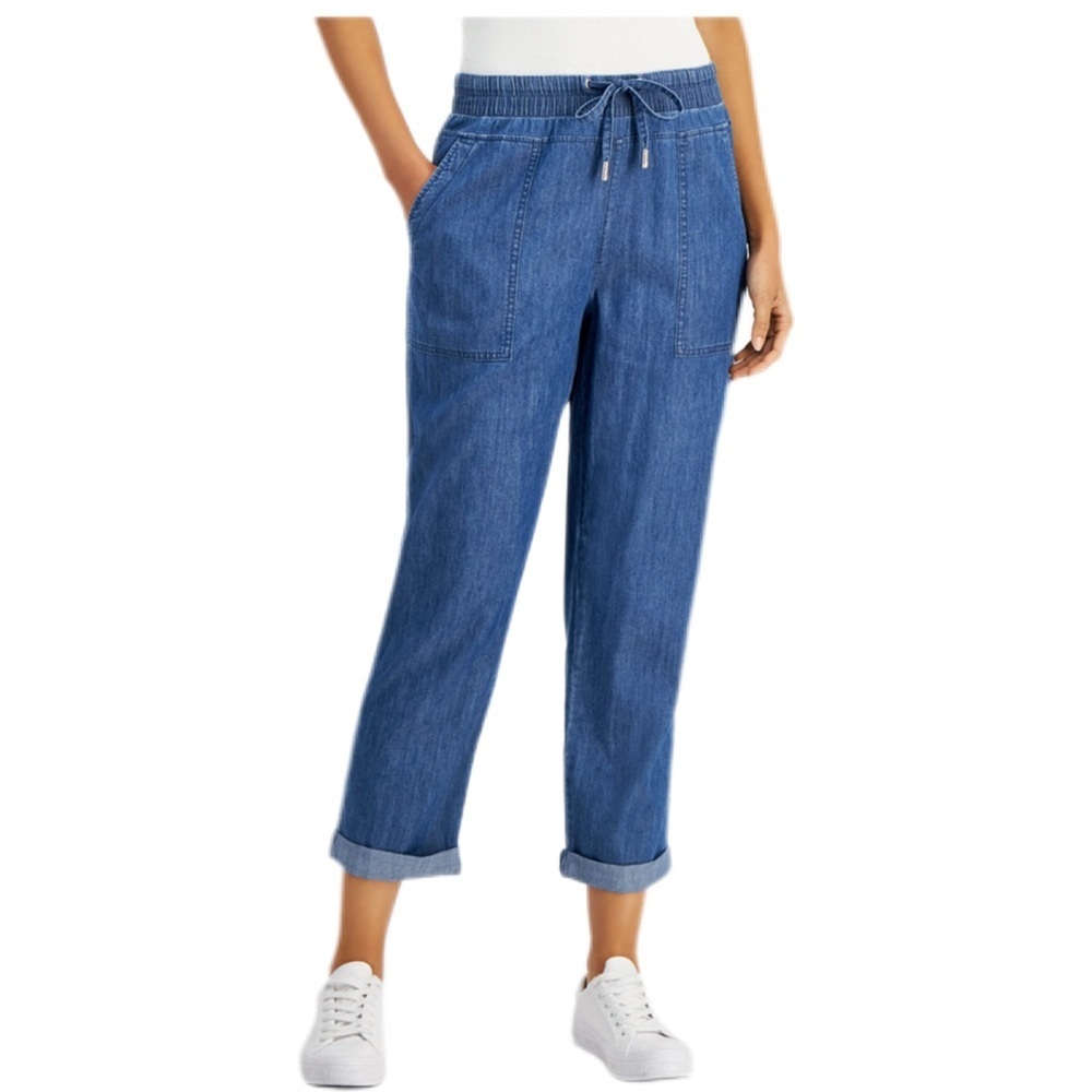 Nautica Jeans Blue Chambray Roll Cuff Ankle Cropped Pants Size M Coastal